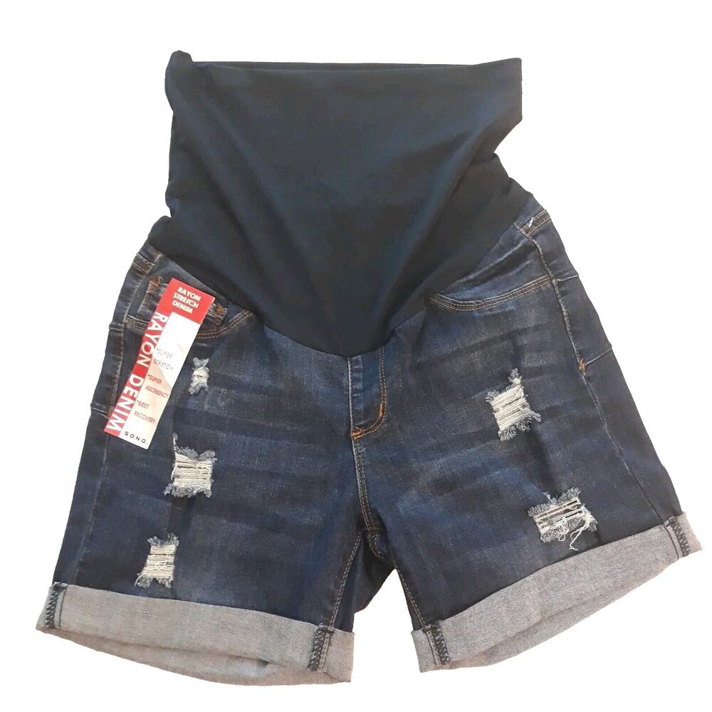 SONG Womens Maternity Jean Shorts Distressed Women Small Perfect Curvy Mom NWT